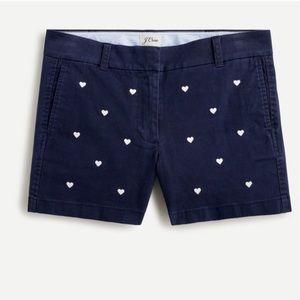 J.Crew Navy White Embroidered Heart Chino Shorts 8